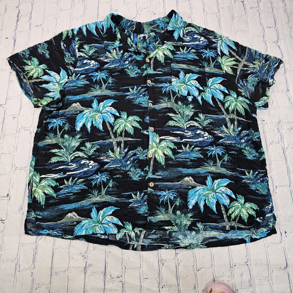 KS Island MENS SIZE 4XL Black Green Button Down Hawaiian Shirt